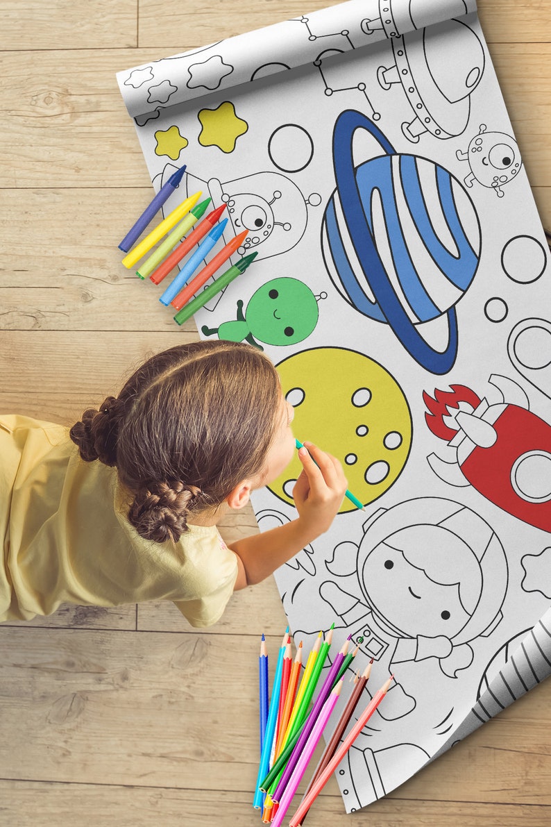 Giant Coloring Poster for Kids Space Themed Kids Coloring Tablecloth ...