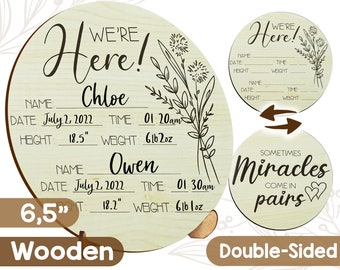 Twin Birth Stats Card Twin Announcement Photo Prop Plaque - Signe de l’hôpital pour nouveau-né - Welcome Baby Birth Stat Card Hello World Twins Gift