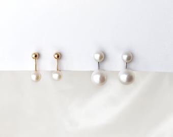 Gold bar pearl clip on earrings, Double pearl clip on earrings, Geometric freshwater pearl earrings, Minimalist pearl clip on earrings