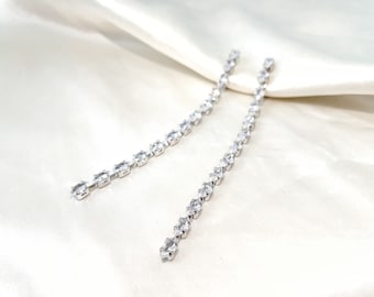 CZ long dangle clip on earrings, Long drop CZ crystal clip on earrings, Wedding dangle clip on earrings