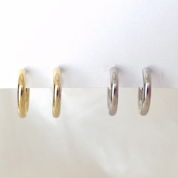 Minimalist chunky hoops clip on earrings, Open hoops gold/sliver clip on earrings, Simple hoop earrings, Everyday clip on earrings