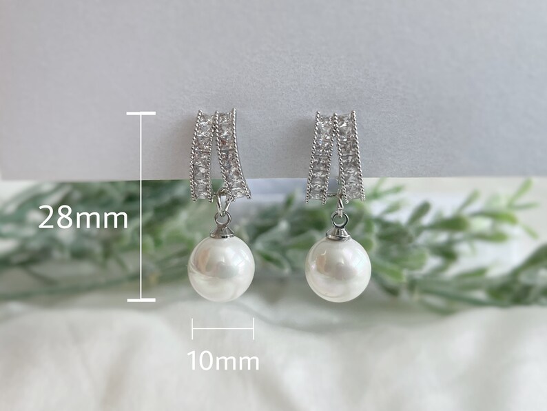 Pearl Dangle Clip on Earrings CZ Crystal Earrings 10mm Pearl Etsy UK