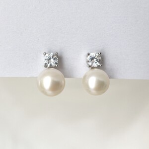 Freshwater pearl clip on earrings, White Purple pearl CZ clip on earrings, Bridal clip on earrings, Wedding clip on earrings image 4