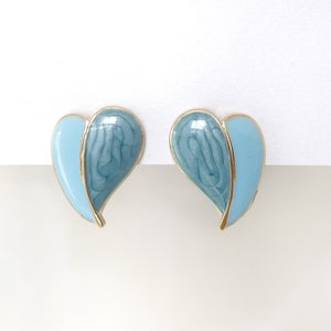 Blue heart clip on earrings, Sky blue enamel heart clip on studs, Pastel blue heart studs, Statement clip on earrings