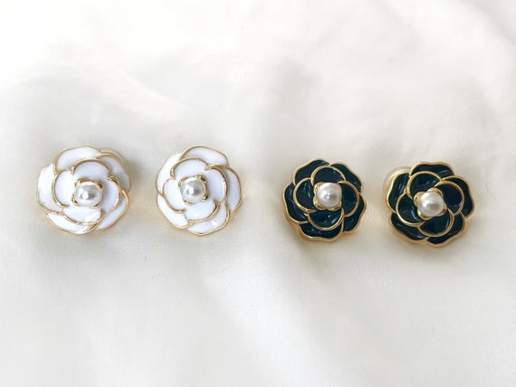 Elegant Camellia Clip on Earrings Black Camellia Flower -  Australia