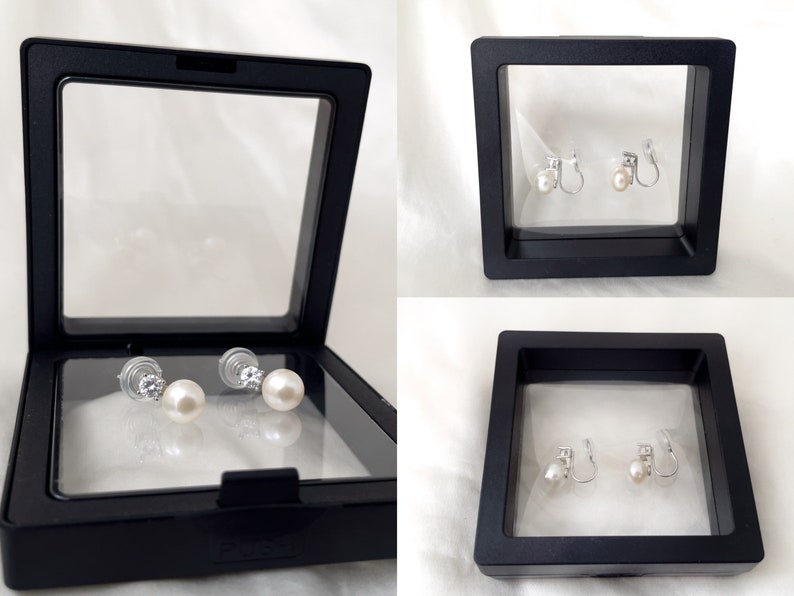 Freshwater pearl clip on earrings, White Purple pearl CZ clip on earrings, Bridal clip on earrings, Wedding clip on earrings image 10
