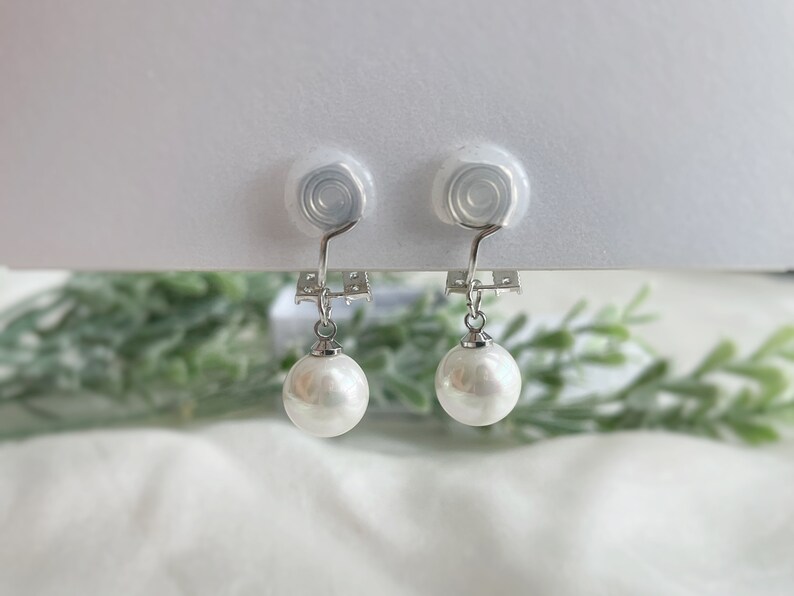 Pearl Dangle Clip on Earrings CZ Crystal Earrings 10mm Pearl Etsy UK