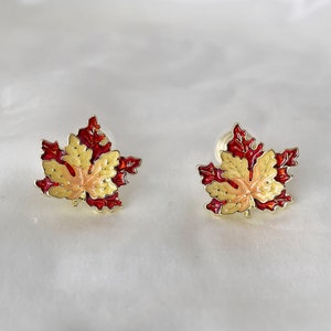 Maple leaf clip on earrings, Autumn leaves clip on studs, Invisible clip on earrings