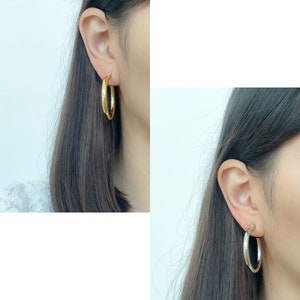 Chunky sliver or gold hoops clip on earrings, Gold/silver 30mm 40mm hoop clip on earrings, Statement 5mm thick hoop clip on earrings image 3
