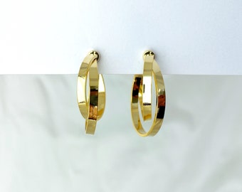 Gold layered hoop clip on earrings, Twist double hoop clip on earrings, Lightweight gold circle clip on earrings