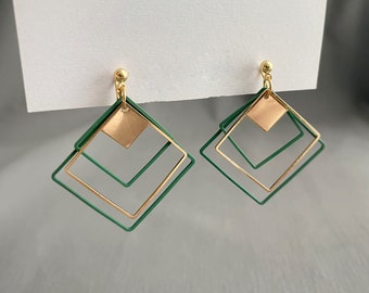 Square hoops clip on earrings, Geometric hoops earrings, Statement earrings, Modern contemporary style, Comfortable clip on earrings
