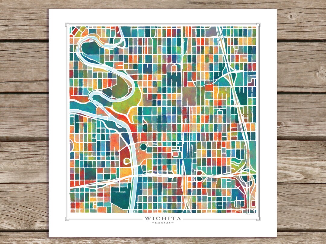 Wichita Kansas City Map Painted Art Print Etsy
