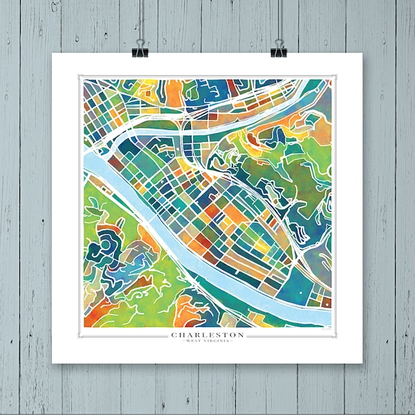 Charleston, West Virginia- Digital Download Fine Art Map Print