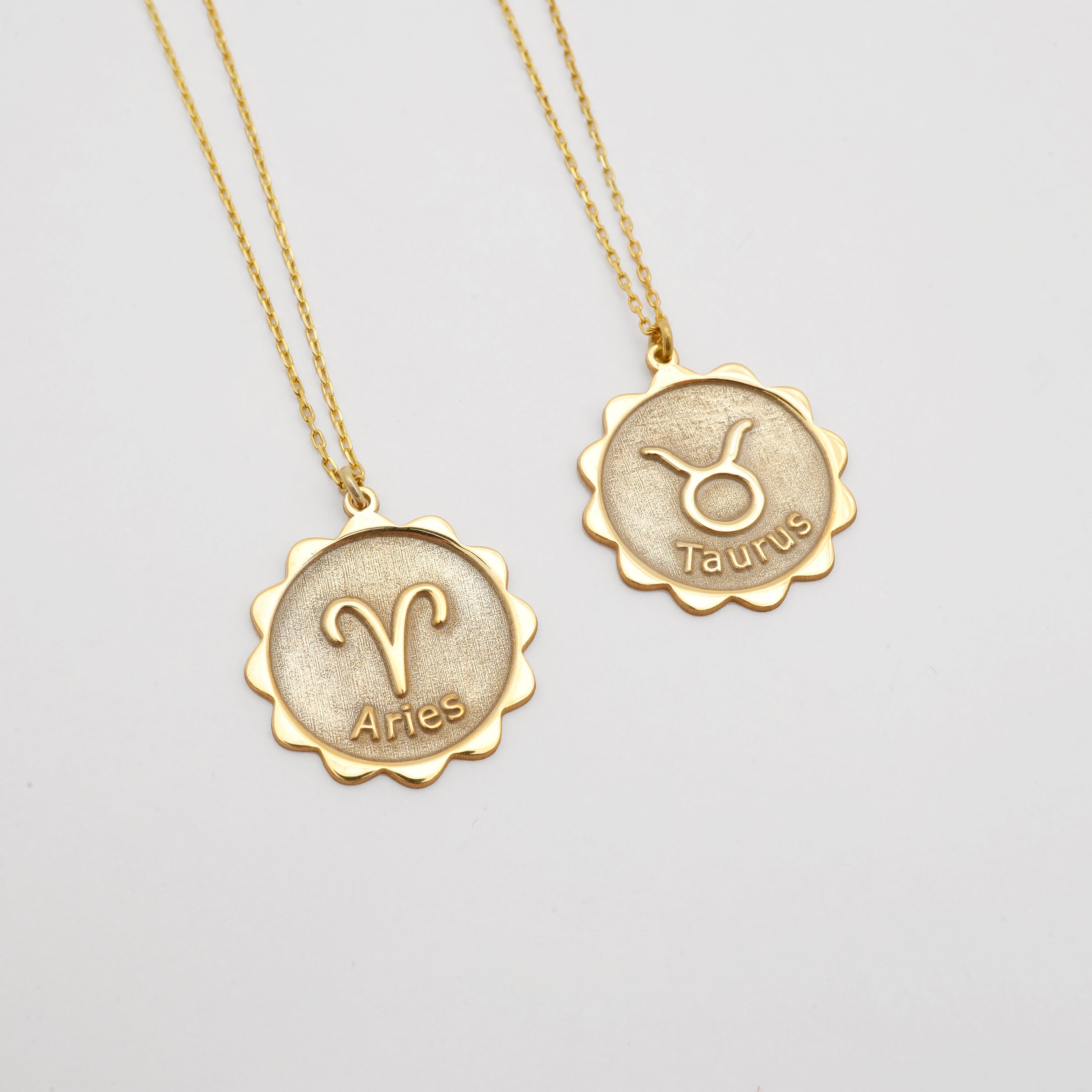Embossed Zodiac Necklaceastrology Zodiac Necklacematt and Etsy