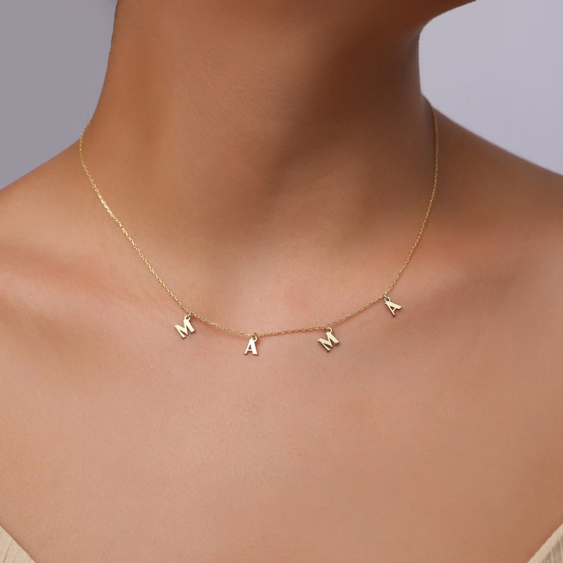 Handmade Gold Initial Name Necklace Dangling Spaced Letter Etsy