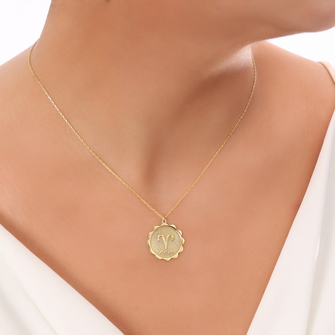 Embossed Zodiac Necklaceastrology Zodiac Necklacematt and Etsy