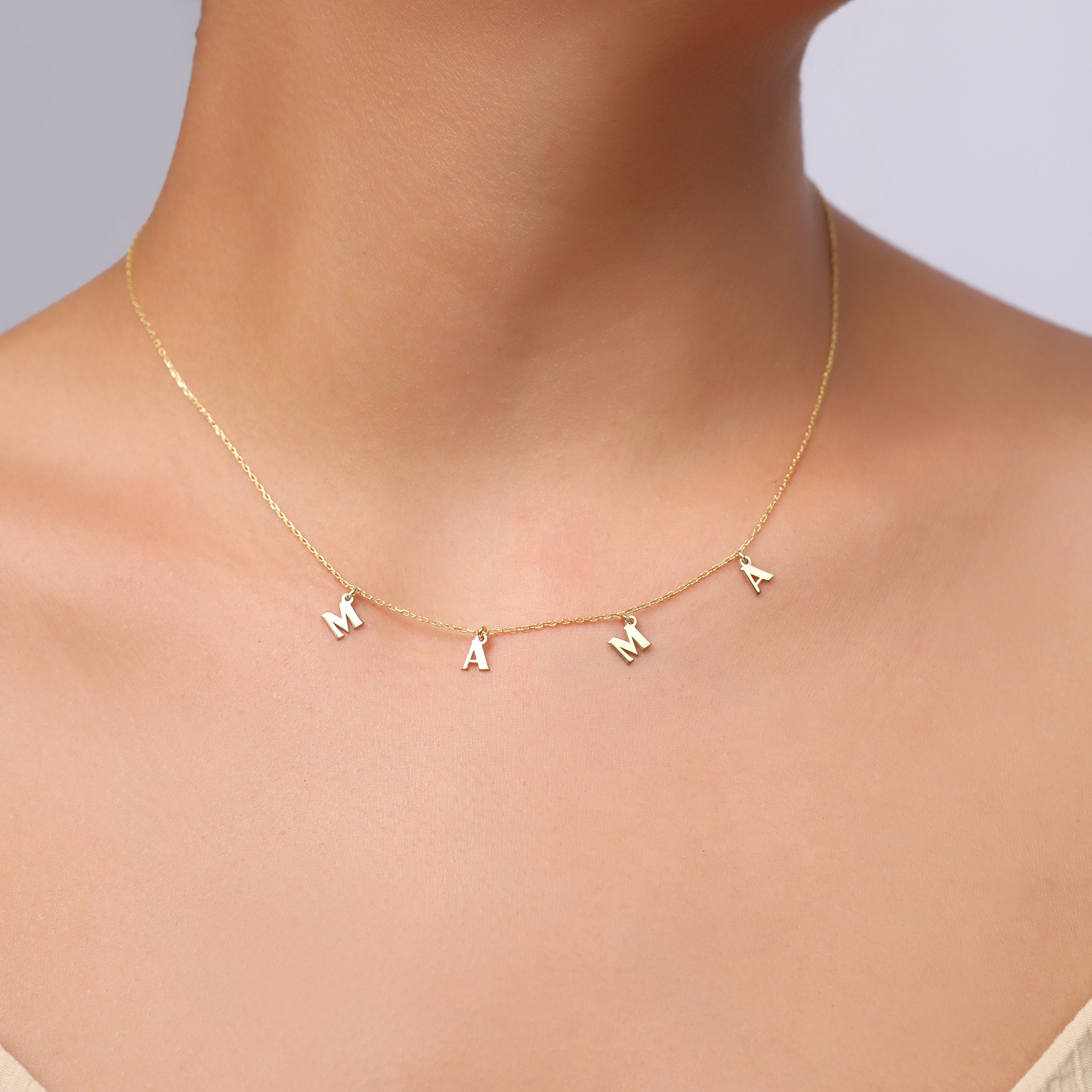 Handmade Gold Initial Name Necklace Dangling Spaced Letter | Etsy