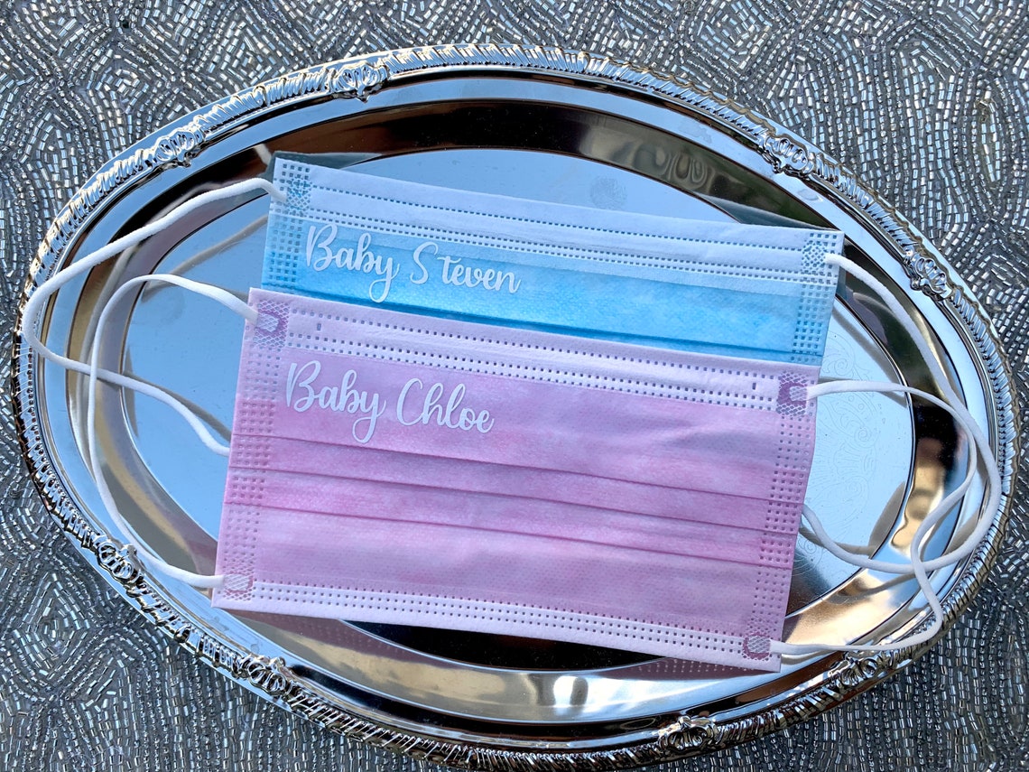 Baby Shower Face Masks Personalize Your Baby Name Gender Etsy