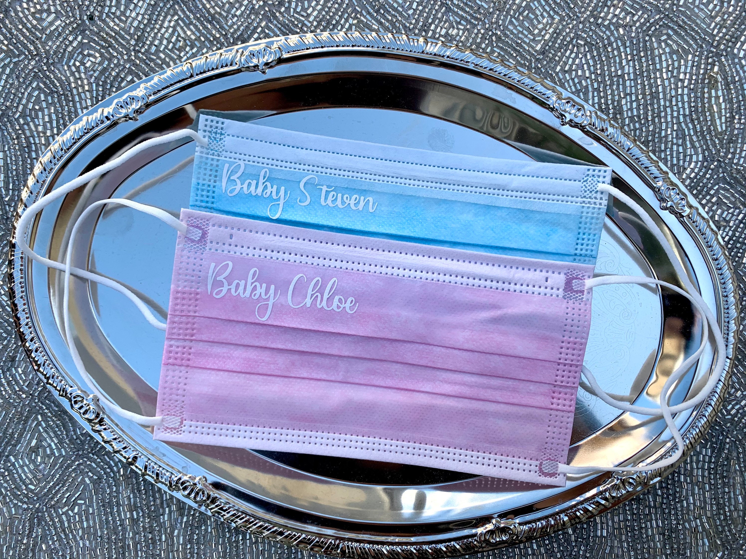 Baby Shower Face Masks Personalize Your Baby Name Gender Etsy