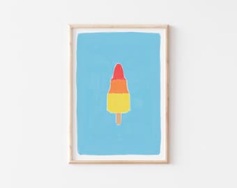 Rocket Lolly Style Ice Cream Food Illustration Print (A4/A5) fun foodie wall art, kitchen home decor, minimal illustration, gift, summer