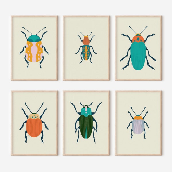 Bold Beetle Illustration Print Pick your own Set of 3, A5,A4, insect illustration, bold print, bug, kids room, nursery, home, wall art