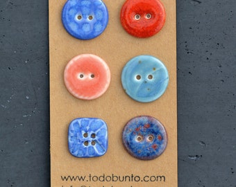 Set mixto botones de porcelana 20-23 mm rojo/azul