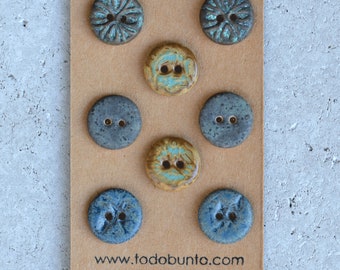 Set van 8 keramische knopen 18 mm, mix blauw/bruin/groen