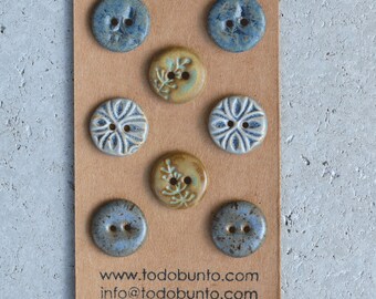 Set van 8 keramische knopen 18 mm gemengd blauw/bruin