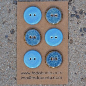 6 botones de porcelana de 22-23 mm, mezcla de azul y marrón.