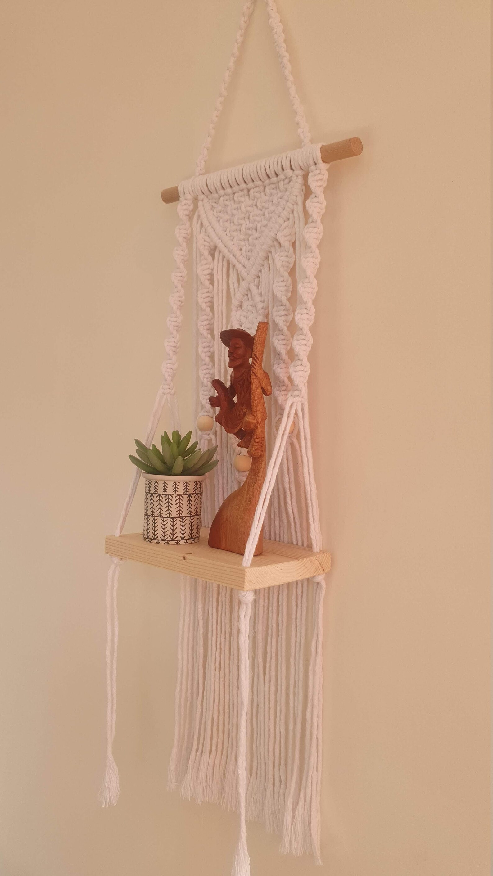 Macrame Wall Hanging Shelf Macrame Home Decor White Cord Etsy