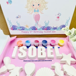 Children’s personalised mermaid / under the sea theme pottery painting birthday present / gift activity set free delivery.