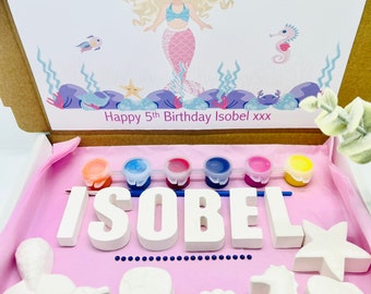 Children’s personalised mermaid / under the sea theme pottery painting birthday present / gift activity set free delivery.