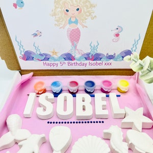 Express delivery Personalised mermaid themed birthday pottery painting activity set gift .