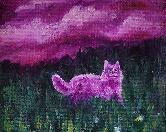 Original Acrylic Painting Cat 4x4"
