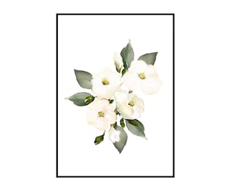 Impresión de arte mural con flores blancas, imprimible con flores blancas, impresión con flores blancas, arte mural con flores blancas, impresión floral blanca, impresión de arte mural con flores