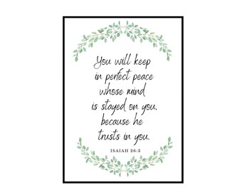 Isaiah 26:3 Wall Art, You will keep in perfect peace, Bible Verse Wall Art, Christian Wall Art