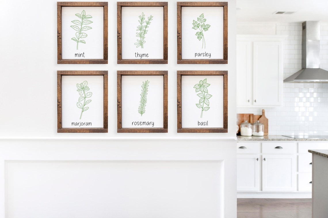 Herb Wall Art Wood Framed Wall Art Herb Print Set Set of Etsy