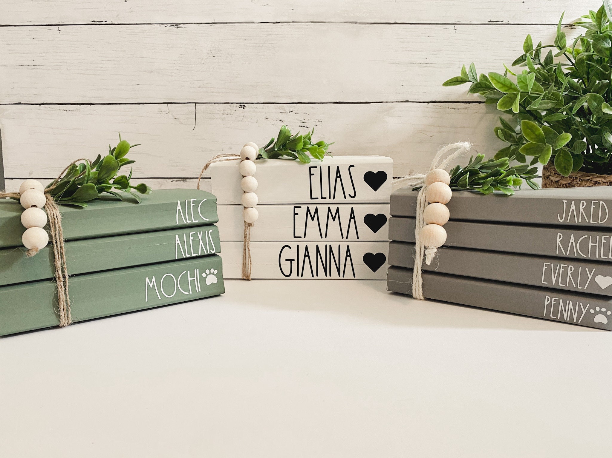 Personalized Family Names Book Stack, Handmade Farmhouse Book Bundle ...