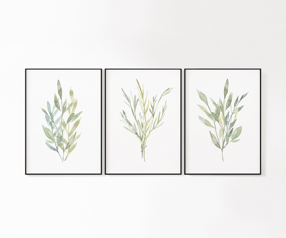 Botanical Wall Art Set | Set of 3 Botanical Prints | Green Leaf Prints ...