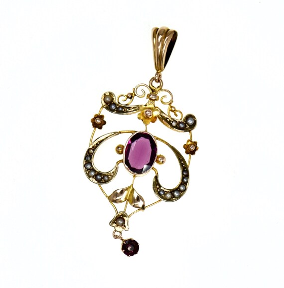 Edwardian/Art Nouveau Amethyst & Seed Pearl 9ct go