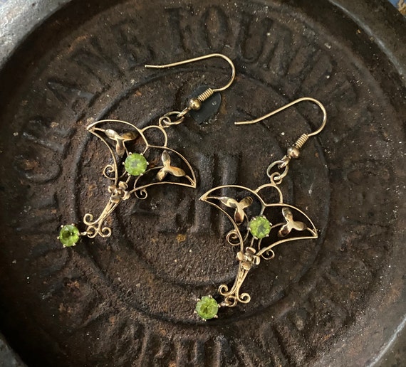 Antique Art Nouveau 9ct gold and peridot earrings