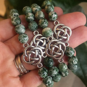 Silver Celtic Knot Charm Bracelet | St. Patrick&#39;s Day Bracelet | Green Tree Agate 8mm Beads | St. Patty&#39;s Day | Irish Bracelet | Ireland