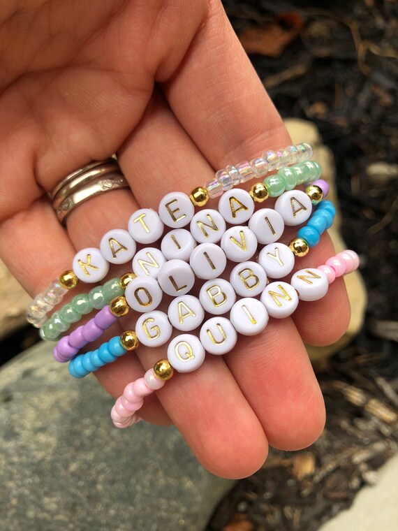 Pastel and Gold Letter Bead Personalized Kid's Beaded Bracelet