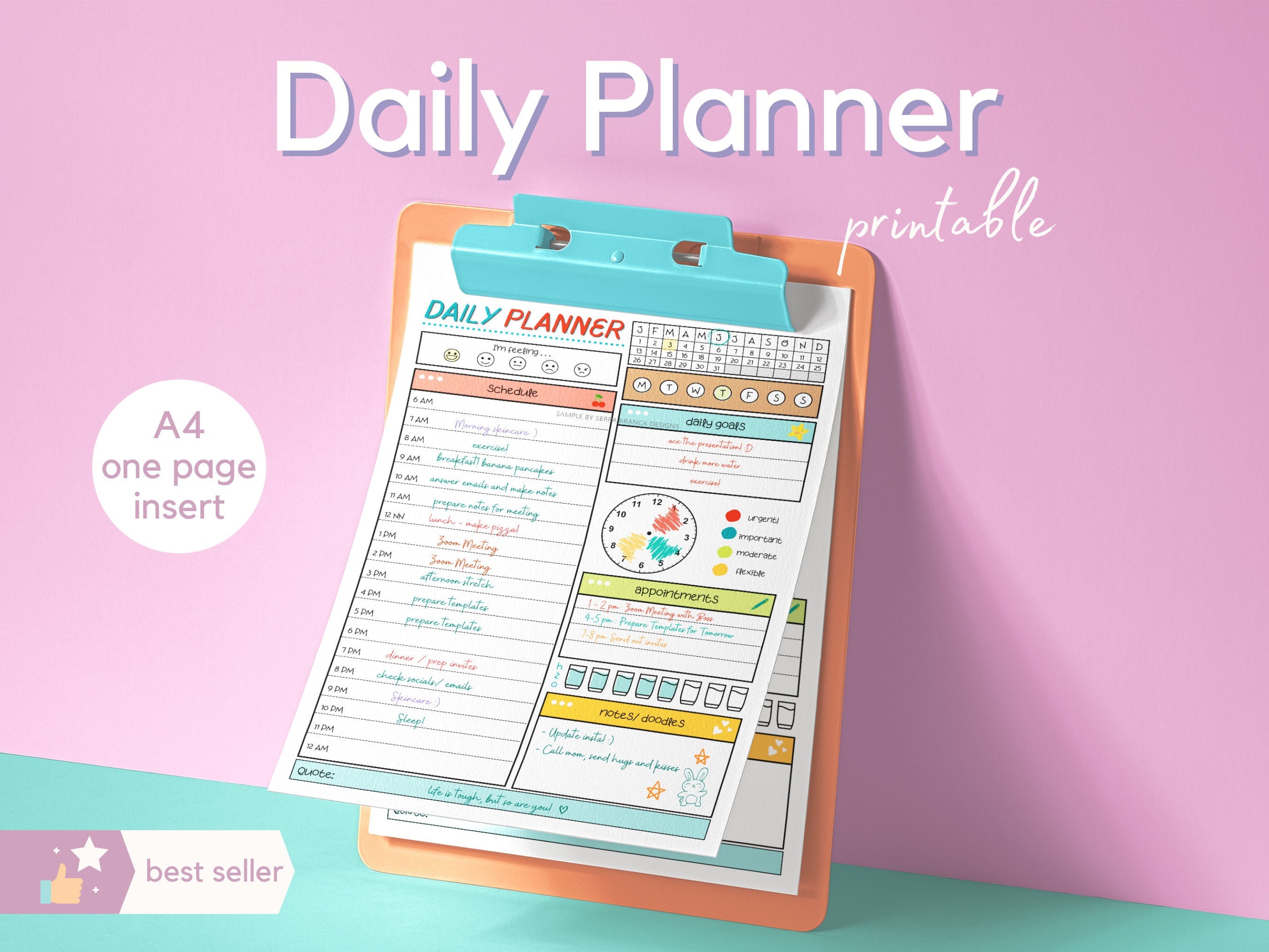 Daily Planner Printable , GoodNotes Digital Planner, Undated Productivity  Planner, A4 Academic Planner, Printable Hourly Planner