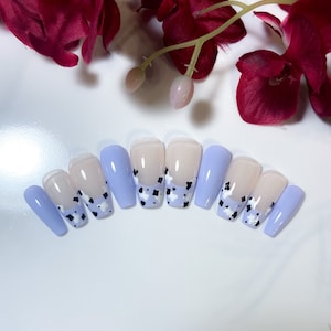 Purple French Tips with Cow Accent Press-On Nails