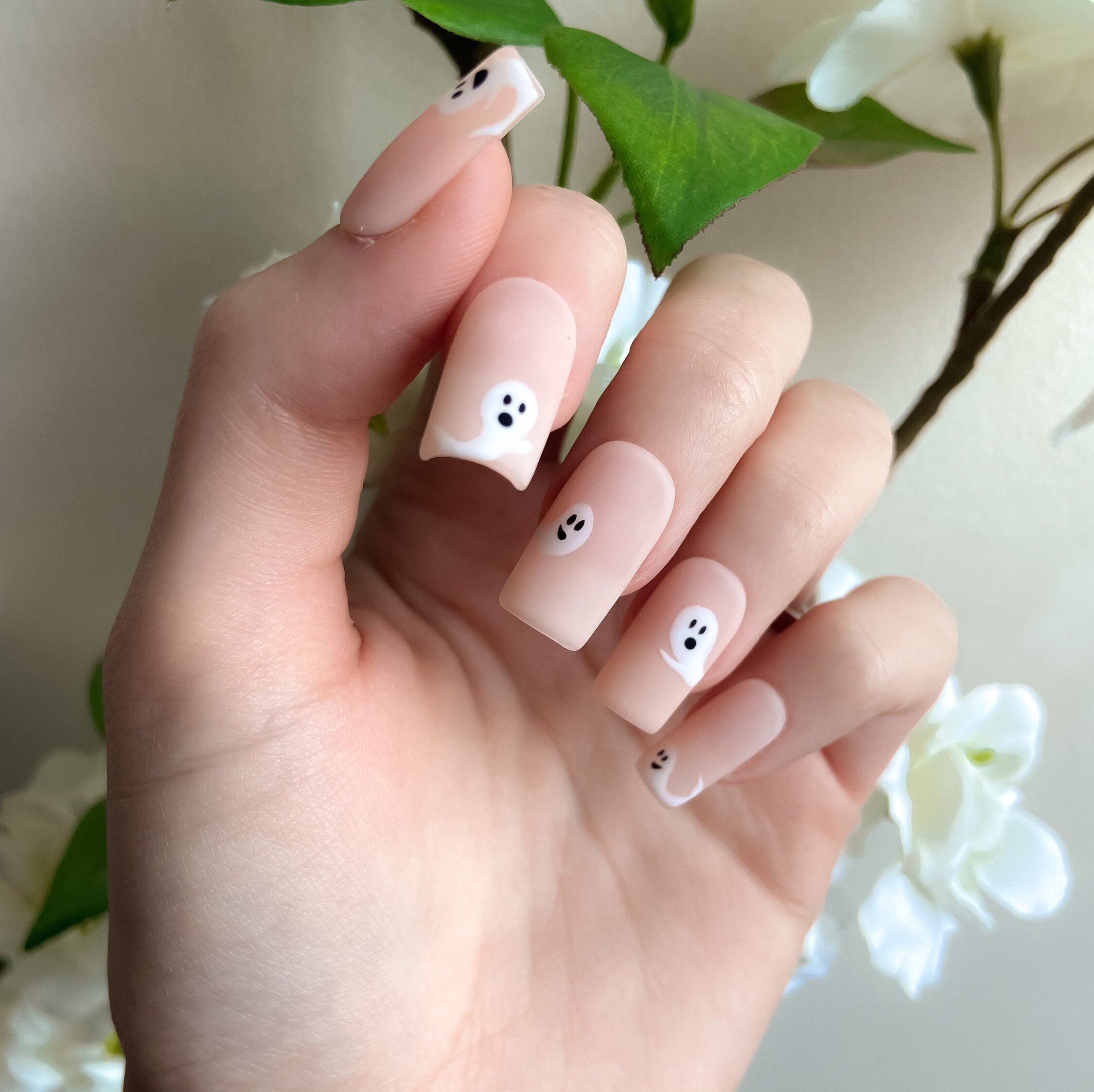 Ghost Press on Nails Fall Nails Halloween Nails Nude Nails Spooky