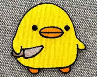 Urbanski Patch Baby Ente mit Messer angry Duck zum Aufbügeln 6 x 6,2 cm | Aufnäher Applikation Bügelbild