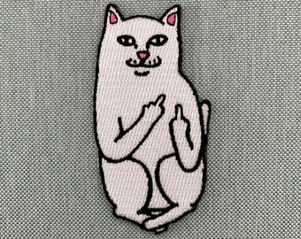 Urbanski Patch funny cat shows fingers to iron 8 x 4.3 cm | Patch Application Ironing Image