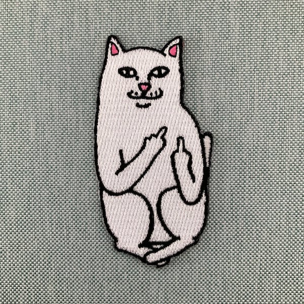Urbanski Patch funny cat shows fingers to iron 8 x 4.3 cm | Patch Application Ironing Image