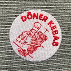 Urbanski Patch Döner Kebab Köftespieß Dönermann Chef mit oder ohne scharf zum Aufbügeln 8,4 x 8,4 cm Aufnäher Applikation Bügelbild Bild 3